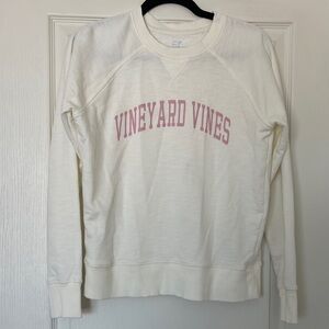 Vineyard Vines Women's Cream and Pink Crew Neck Sweater